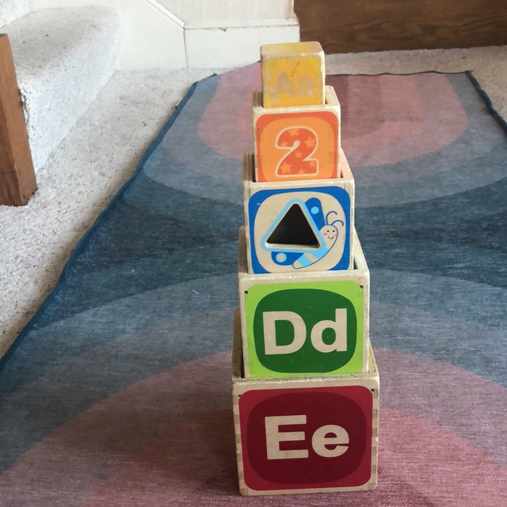Vintage Wooden 5pc Stackable Number Color Learning Toy